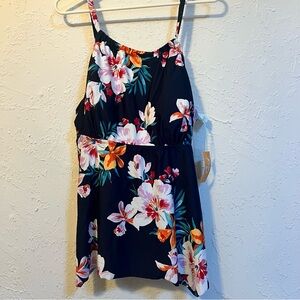 Kona Sol Black Floral Swim tankini top NEW WITH TAGS 20W